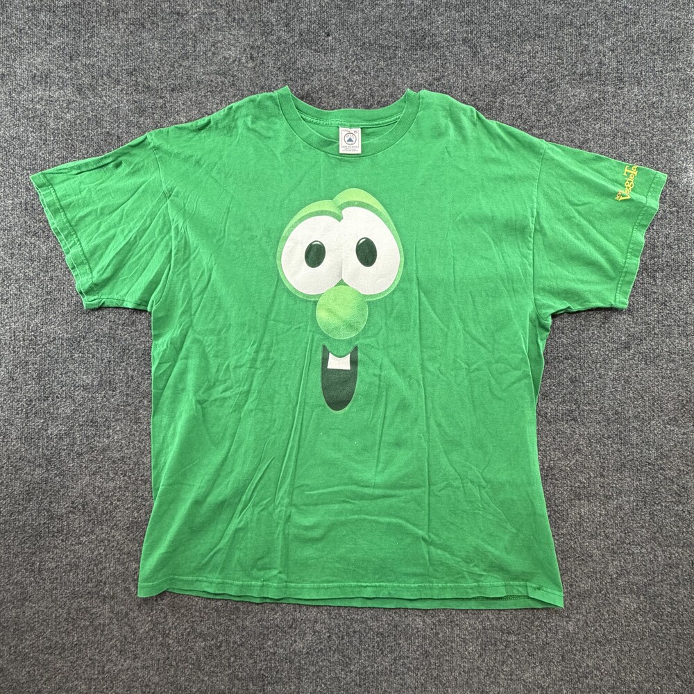 Vintage VeggieTales Larry The Cucumber Shirt Mens 2XL Green Delta Cartoon Tee